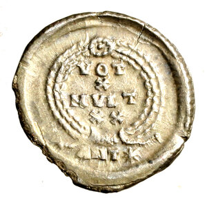 reverse: GRAZIANO (367-383) Siliqua per Antiochia. Busto diad. a ds. R/ VOT/ X/ MVLT/ XX in corona. RIC 34f   (g. 1,94)  RARO AR   SPL