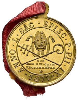 reverse: Medaglie Papali. Pio IX. Medaglia 1877 anno XXXI. Ae dorato (16,5 g - 31,6 mm). Fondi lucenti qFDC 