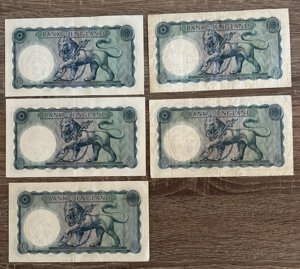 reverse: Gran Bretagna. Elisabetta II. Lotto di 5 banconote da 5 pounds 1961. conservazioni medie BB-SPL
