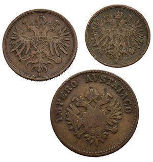 obverse: Regno Lombardo Veneto – Ferdinando Giuseppe I (1848-1866) ½ soldo 1862 Vienna Gigante 46 – 1 Soldo 1862 Vienna Gigante 43 – 5 Centesimi 1852 Venezia (Non Comune) Gigante 31 - Conservazione MB/BB.