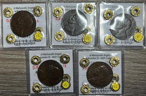 obverse: Regno d Italia. Vittorio Emanuele III. Lotto di 5 monete da 5 centesimi 1918. Cu. Periziate SPH - BB