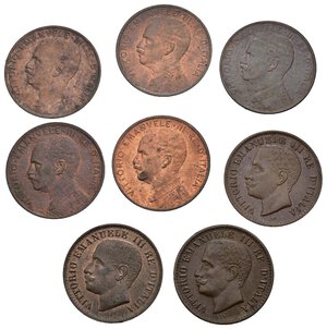 obverse: Regno d Italia. Vittorio Emanuele III. Lotto di 8 monete da 1 centesimo tutte diverse e in alta conservazione. 1903, 1904, 1908, 1912, 1913, 1914, 1915, 1916.