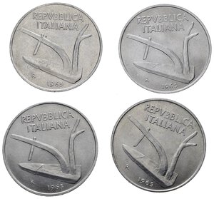 obverse: Repubblica Italiana. Lotto di 4 monete da 10 lire 1965