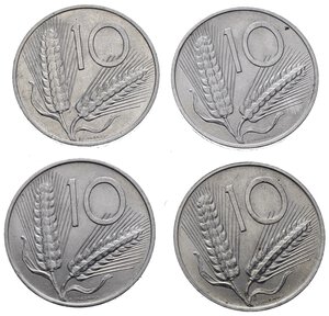 reverse: Repubblica Italiana. Lotto di 4 monete da 10 lire 1965