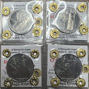 obverse: Repubblica Italiana. Lotto di 4 monete da 100 lire 