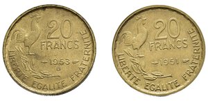 obverse: Monete Mondiali. Francia. Lotto di 2 monete da 20 francs 1951 e 1953 B in belle conservazioni. 