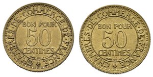 reverse: Monete Mondiali. Francia. Lotto di 2 monete da 50 centimes 1927 e 1928 in belle conservazioni. 