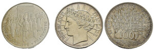 obverse: Monete Mondiali. Francia. Lotto di 3 monete in argento da 100 francs