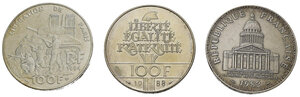 reverse: Monete Mondiali. Francia. Lotto di 3 monete in argento da 100 francs