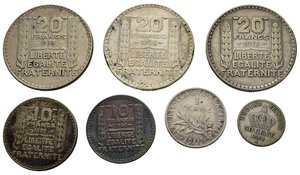 obverse: Monete Mondiali. Francia. Lotto di 7 monete in argento 