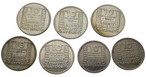 obverse: Monete Mondiali. Francia. Lotto di 7 monete in argento da 10 francs 1930, 1931, 1932, 1933, 1934, 1947, 1948