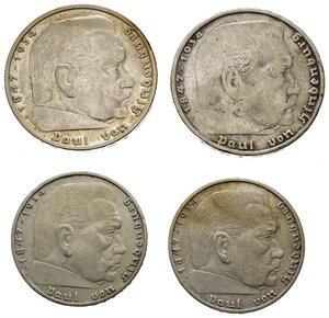 reverse: Monete Mondiali. Germania, terzo reich. Lotto di 4 monete in argento