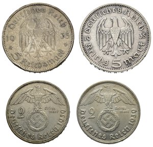 obverse: Monete Mondiali. Germania, terzo reich. Lotto di 4 monete in argento