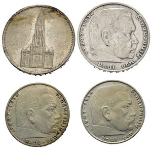 reverse: Monete Mondiali. Germania, terzo reich. Lotto di 4 monete in argento
