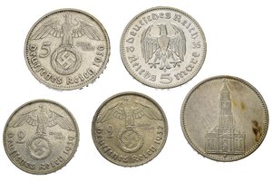 obverse: Monete Mondiali. Germania, terzo reich. Lotto di 5 monete in argento