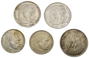 reverse: Monete Mondiali. Germania, terzo reich. Lotto di 5 monete in argento