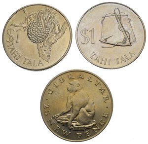 reverse: Monete Mondiali. Gibilterra, Tokelau (Nuova Zelanda). Elisabetta II. Lotto di 3 monete da 25 pence. Ni.