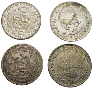 obverse: Monete mondiali. Lotto di 4 monete in argento grandi moduli. Sudafrica, Peru, Venezuela. BB