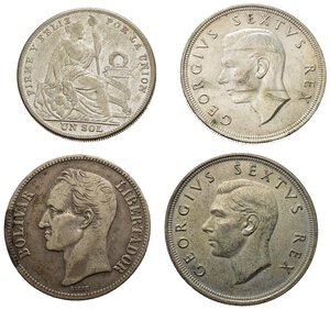 reverse: Monete mondiali. Lotto di 4 monete in argento grandi moduli. Sudafrica, Peru, Venezuela. BB
