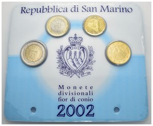 obverse: San Marino – Mini divisionale 2002 – 4pz. (2€, 1€, 50 cent., 20 cent.) in confezione in materiale plastico. Conservazione FDC.