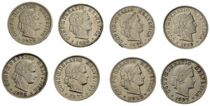 obverse: Monete mondiali. Svizzera. Lotto di 8 monete da 20 rappen 1912 - 1920 - 1921 - 1924 - 1925 - 1927 - 1929 - 1932