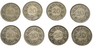 reverse: Monete mondiali. Svizzera. Lotto di 8 monete da 20 rappen 1912 - 1920 - 1921 - 1924 - 1925 - 1927 - 1929 - 1932