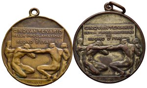 obverse: Medaglie Italiane. Coppia di medaglie cinquantenario della proclamazione del Regno d Italia. BB