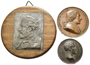obverse: Medaglie Italiane. Personaggi. Lotto di 3 medaglie. Carlo Emanuele III - Antonio Canova - placchetta 1908 su supporto in legno
