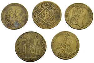 obverse: GETTONI. Lotto di 5 Jeton diversi. AE. Francia, Luigi XIV, Germania, Norimberga…BB+