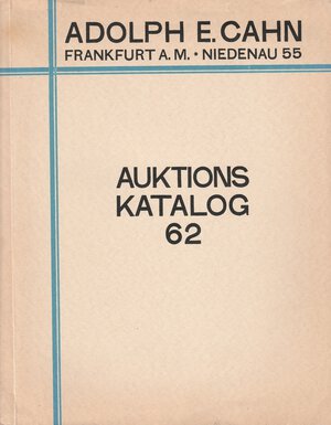 obverse: ADOLPH E. CAHN. Auktions Katalog 62 Frankfurt 15/1/1929: Munzen des Mittelalters und der Neuzeit. Legatura editoriale, pp. 132, nn. 2272, tavv. 32