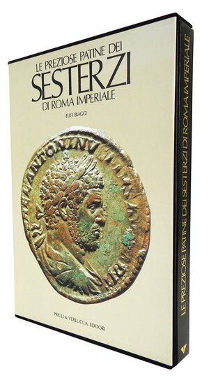 obverse: BIAGGI E. - Le preziose patine dei sesterzi di Roma imperiale. Ivrea, 1992, pp. 299, superbe illustrazioni a colori di 735 esemplari insieme a 56 ingrandimenti a tutta pagina. In cofanetto ed.    Raro   Un classico per lo studio dei sesterzi romani e delle patine delle monete.  Testo bilingue 