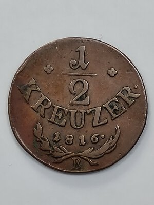 reverse: 1/2 KREUZER 1816 AUSTRIA MB