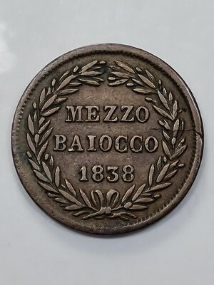 reverse: MEZZO BAIOCCO 1838 GREGORIO XVI BOLOGNA BB/BB+