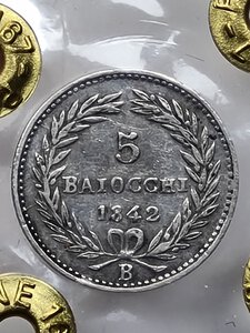 reverse: 5 BAIOCCHI 1842 GREGORIO XVI BOLOGNA MB+ (R ) (PERIZIATA PERRONE FABIO)