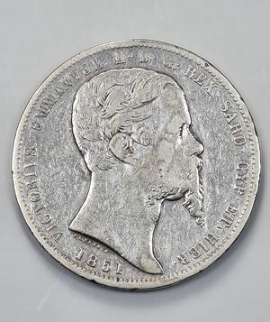 obverse: 5 LIRE 1851 VITTORIO EMANUELE II GENOVA MB (R )