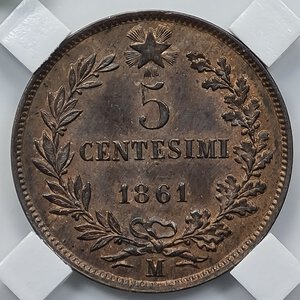 reverse: 5 CENTESIMI 1861 VITTORIO EMANUELE II MILANO SPL/FDC