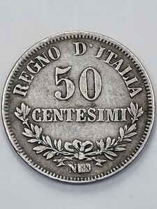 reverse: 50 CENTESIMI 1867 VITTORIO EMANUELE II NAPOLI BB+ (NC)