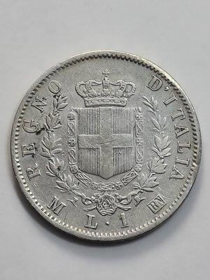 reverse: 1 LIRA 1867  VITTORIO EMANUELE II MILANO QBB