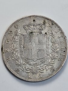 reverse: 5 LIRE 1869 VITTORIO EMANUELE II MILANO BB+ (NC)