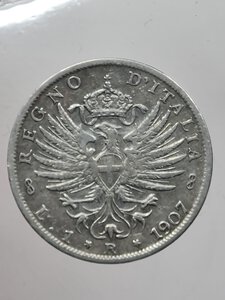 reverse: 1 LIRA 1907 VITTORIO EMANUELE III ROMA BB