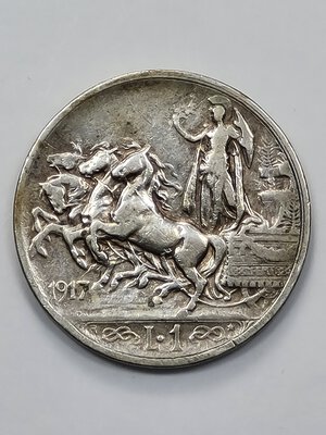 reverse: 1 LIRA 1917 VITTORIO EMANUELE III ROMA MB