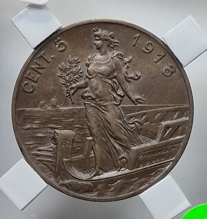 reverse: 5 CENTESIMI 1918 VITTORIO EMANUELE III ROMA SPL+