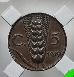 reverse: 5 CENTESIMI 1919 VITTORIO EMANUELE III ROMA QFDC (NC)