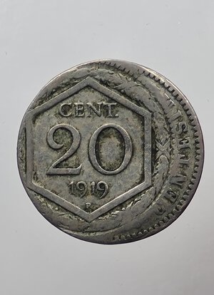reverse: 20 CENTESIMI 1919 ERRORE DI CONIO (RIBATTITURA DECENTRATA) BB (NC)