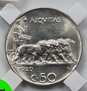 reverse: 50 CENTESIMI 1920 VITTORIO EMANUELE III ROMA QFDC/FDC (BORDO LISCIO)