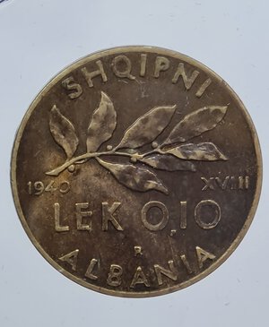 reverse: 0,10 LEK 1940 ALBANIA VITTORIO EMANUELE III ROMA BB