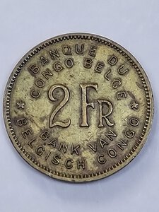 reverse: 2 FRANCHI 1947 CONGO BELGA MB+ (NC)