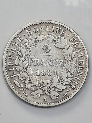 reverse: 2 FRANCHI 1881 FRANCIA QBB 