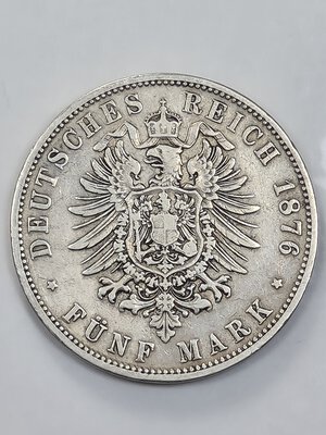 reverse: 5 MARCHI 1876 c GERMANIA PRUSSIA BB (NC)