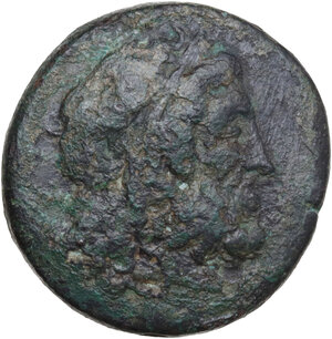 obverse: Uncertain mint. Hieron II (274-215 BC) in alliance with Ptolemy II Philadelphos (285-246 BC). AE 26.5 mm. Struck circa 264–263 BC
